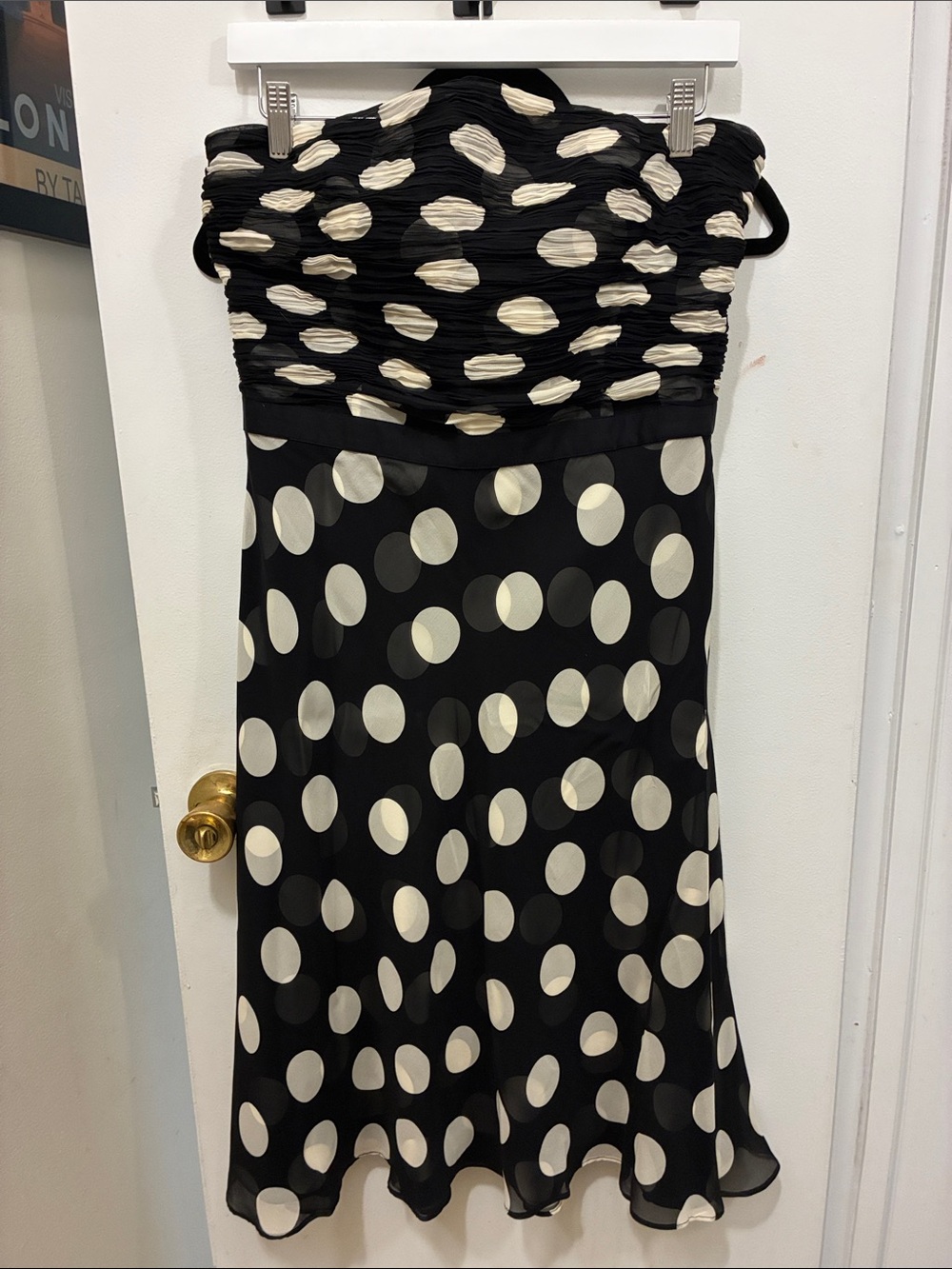 Ann Taylor Y2K Black and Cream Polka Dot Strapless Dress